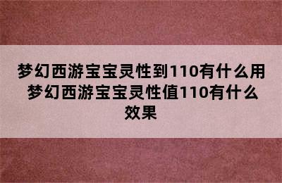 梦幻西游宝宝灵性到110有什么用 梦幻西游宝宝灵性值110有什么效果